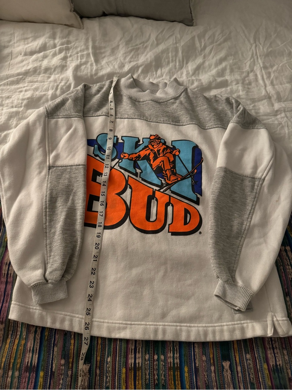 Vintage Budweiser White & Gray Colorblock Crewneck with Orange & Blue Graphic - Picture 6 of 7
